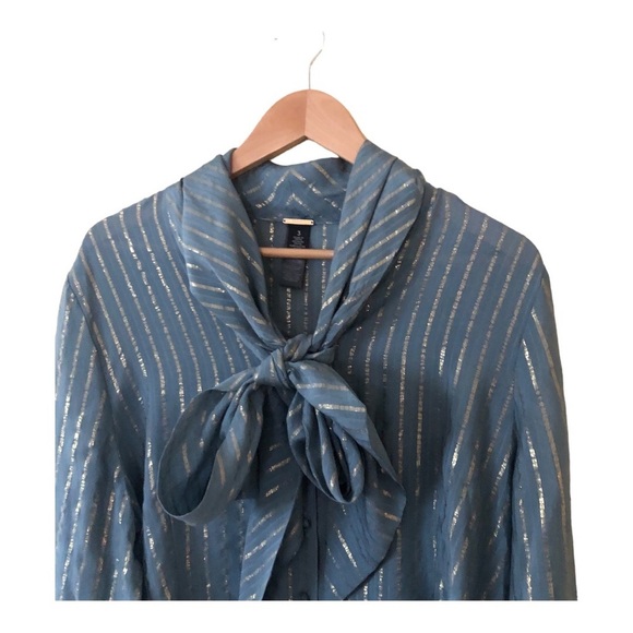 Chico's Black Label Silk-Blend Metallic Top Women's 2 Blue - Picture 6 of 10